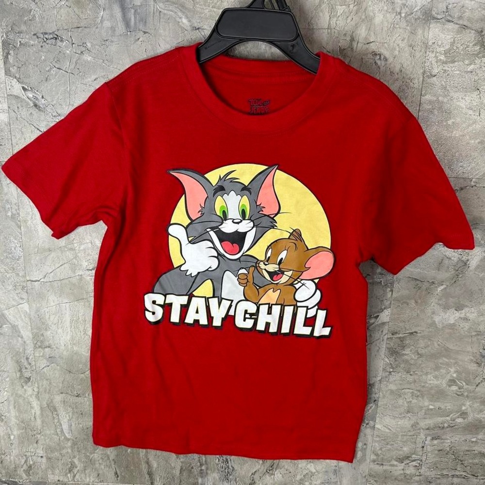 Red Tom and Jerry Stay Chill cotton t-shirt  Kids Small‎ 6/7 #TomAndJerry